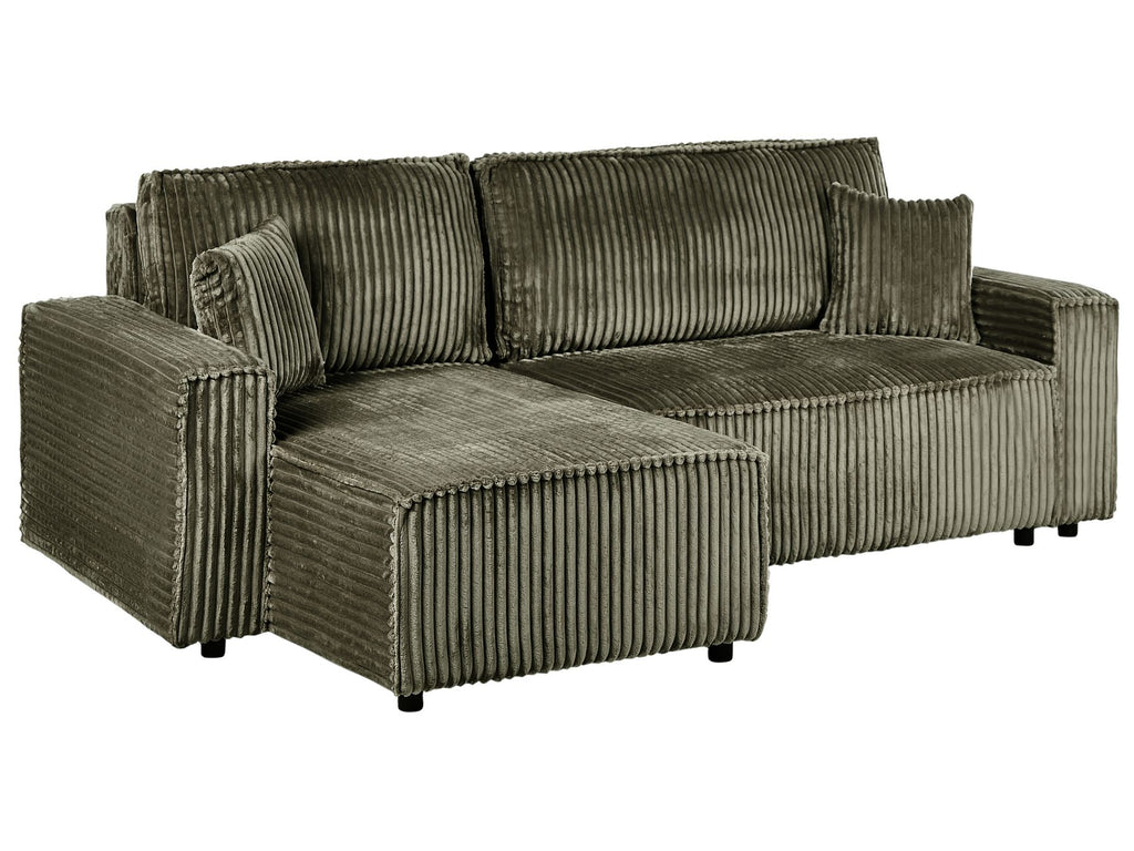 Corner Sofa Bed ABACKA Corduroy Green with Storage 2 Seater Right Hand