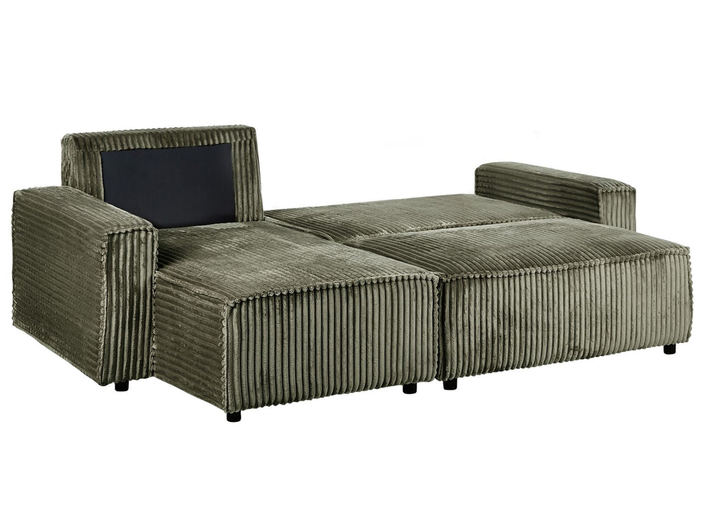 Corner Sofa Bed ABACKA Corduroy Green with Storage 2 Seater Right Hand
