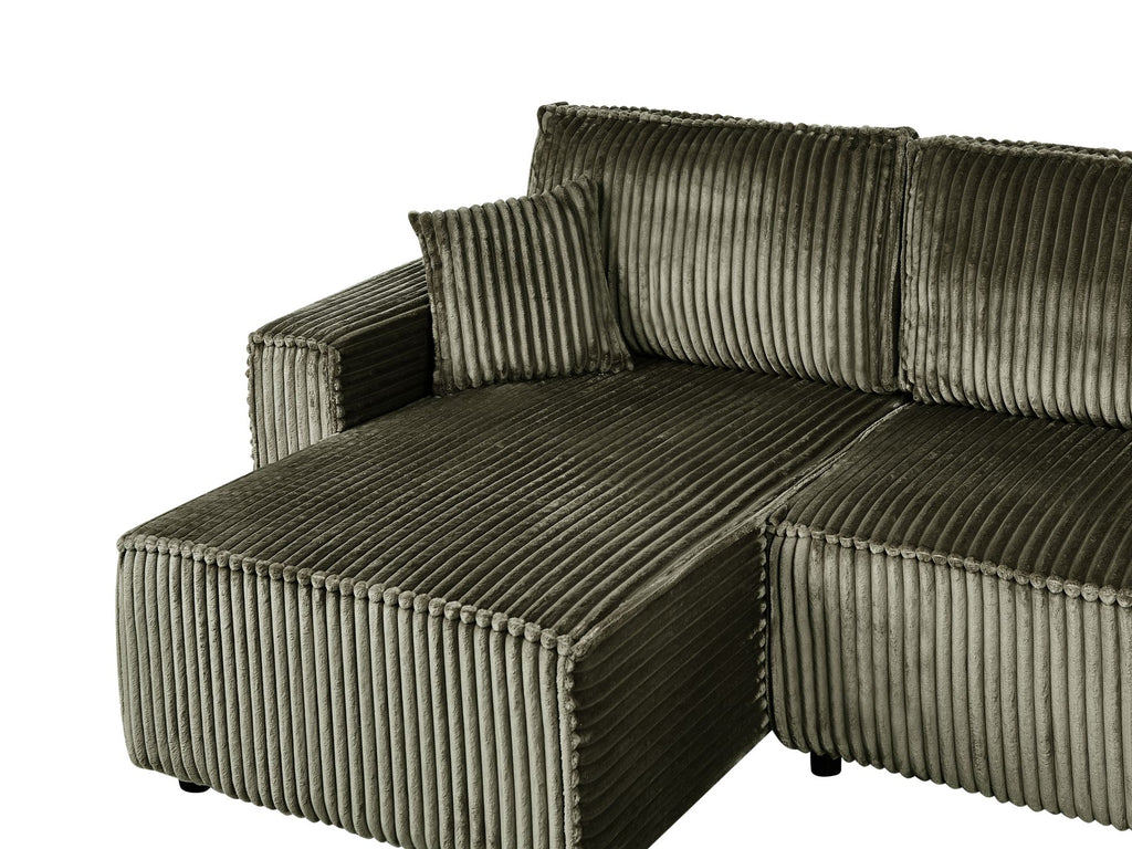 Corner Sofa Bed ABACKA Corduroy Green with Storage 2 Seater Right Hand