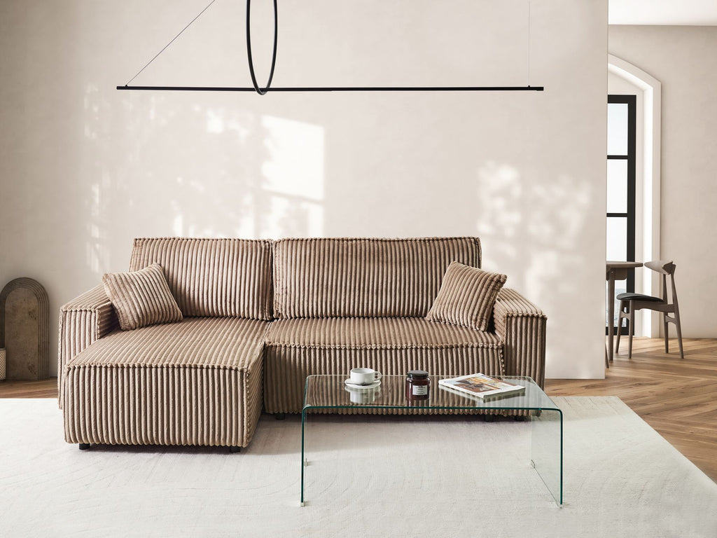 Corner Sofa Bed ABACKA Corduroy Light Brown with Storage 2 Seater Right Hand