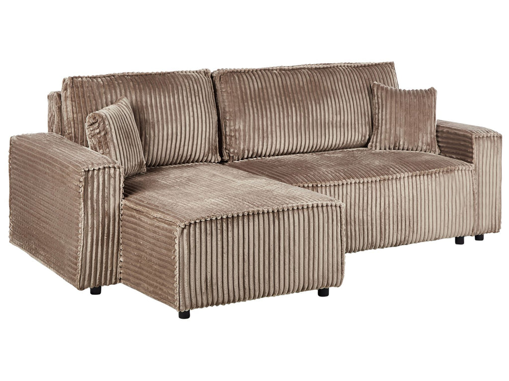 Corner Sofa Bed ABACKA Corduroy Light Brown with Storage 2 Seater Right Hand