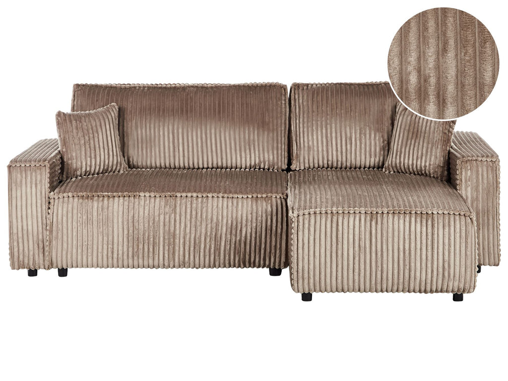 Corner Sofa Bed ABACKA Corduroy Light Brown with Storage 3 Seater Left Hand