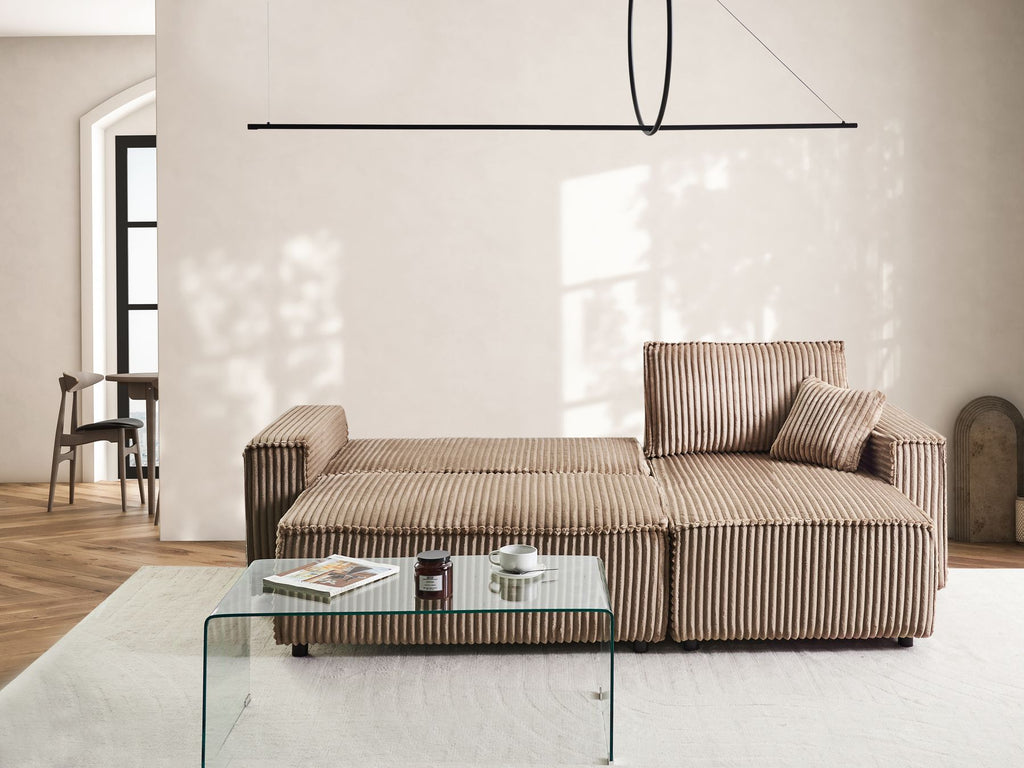 Corner Sofa Bed ABACKA Corduroy Light Brown with Storage 3 Seater Left Hand