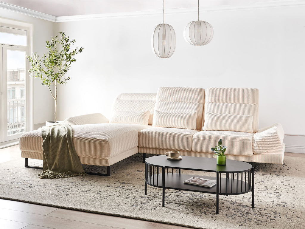 Corner Sofa IKAST Corduroy Beige 4 Seater Right Hand