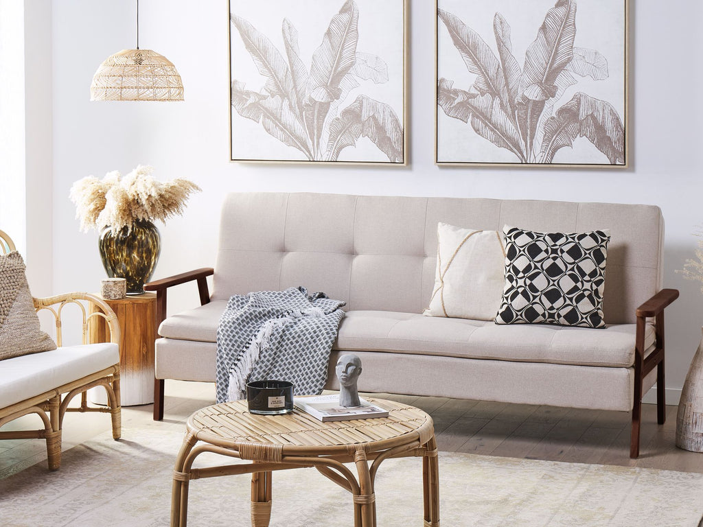 Sofa Bed TJORN Fabric Beige 3 Seater