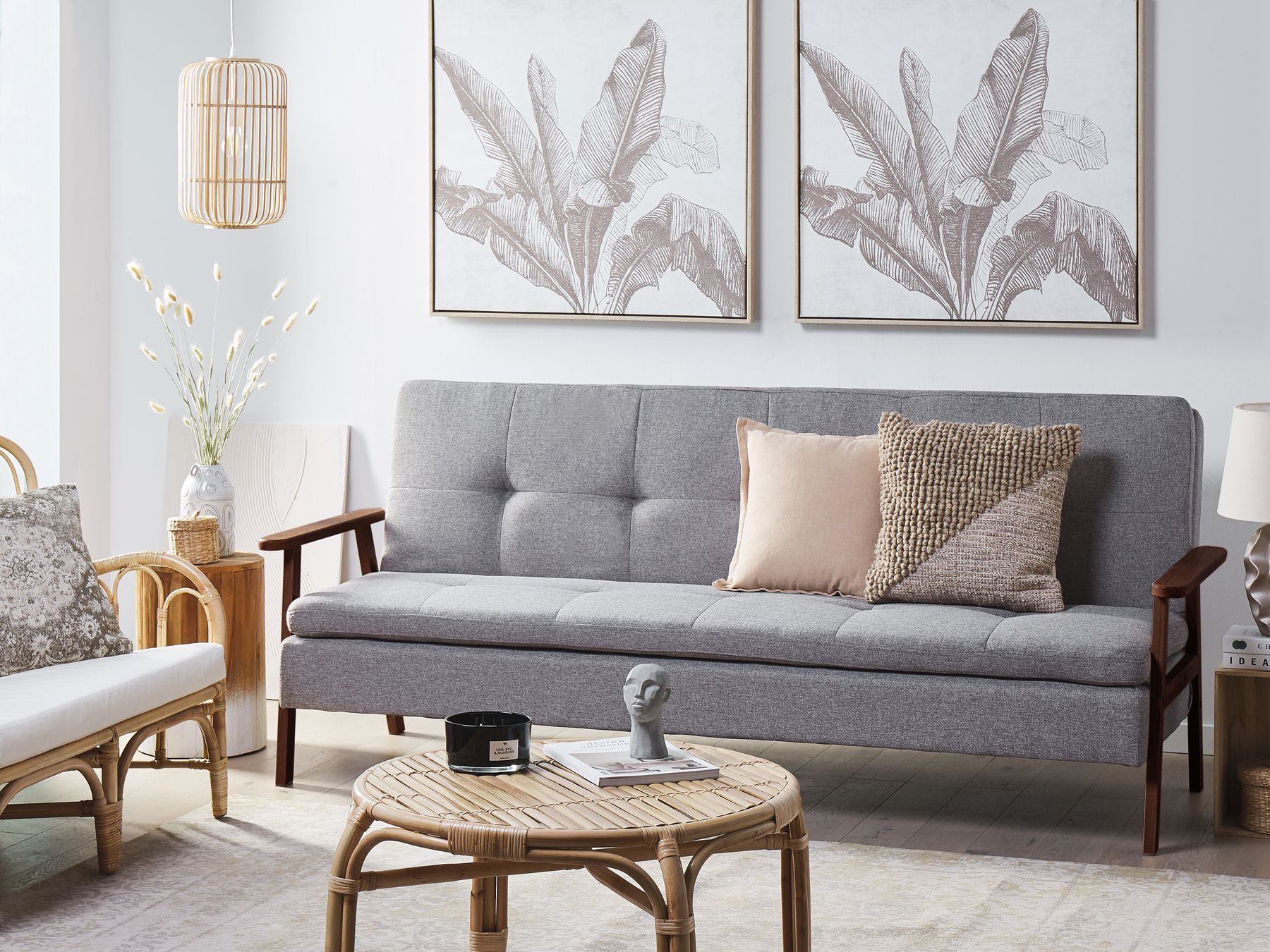 Sofa Bed TJORN Fabric Light Grey 3 Seater