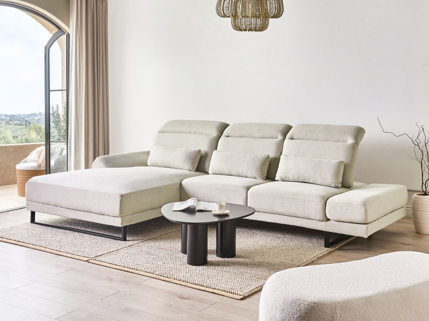 Corner Sofa IKAST Fabric Light Beige 4 Seater Right Hand