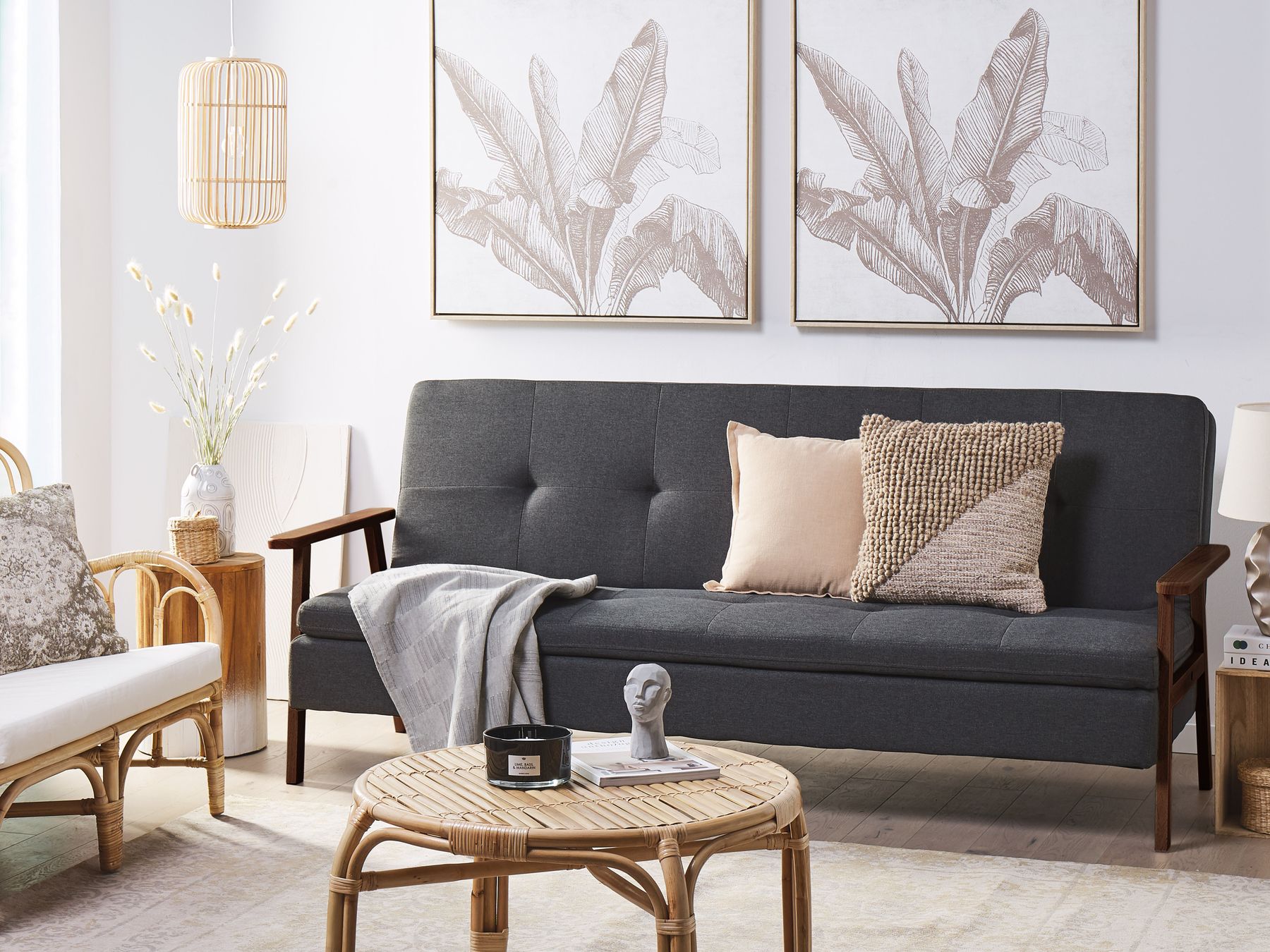 Sofa Bed TJORN Fabric Dark Grey 3 Seater
