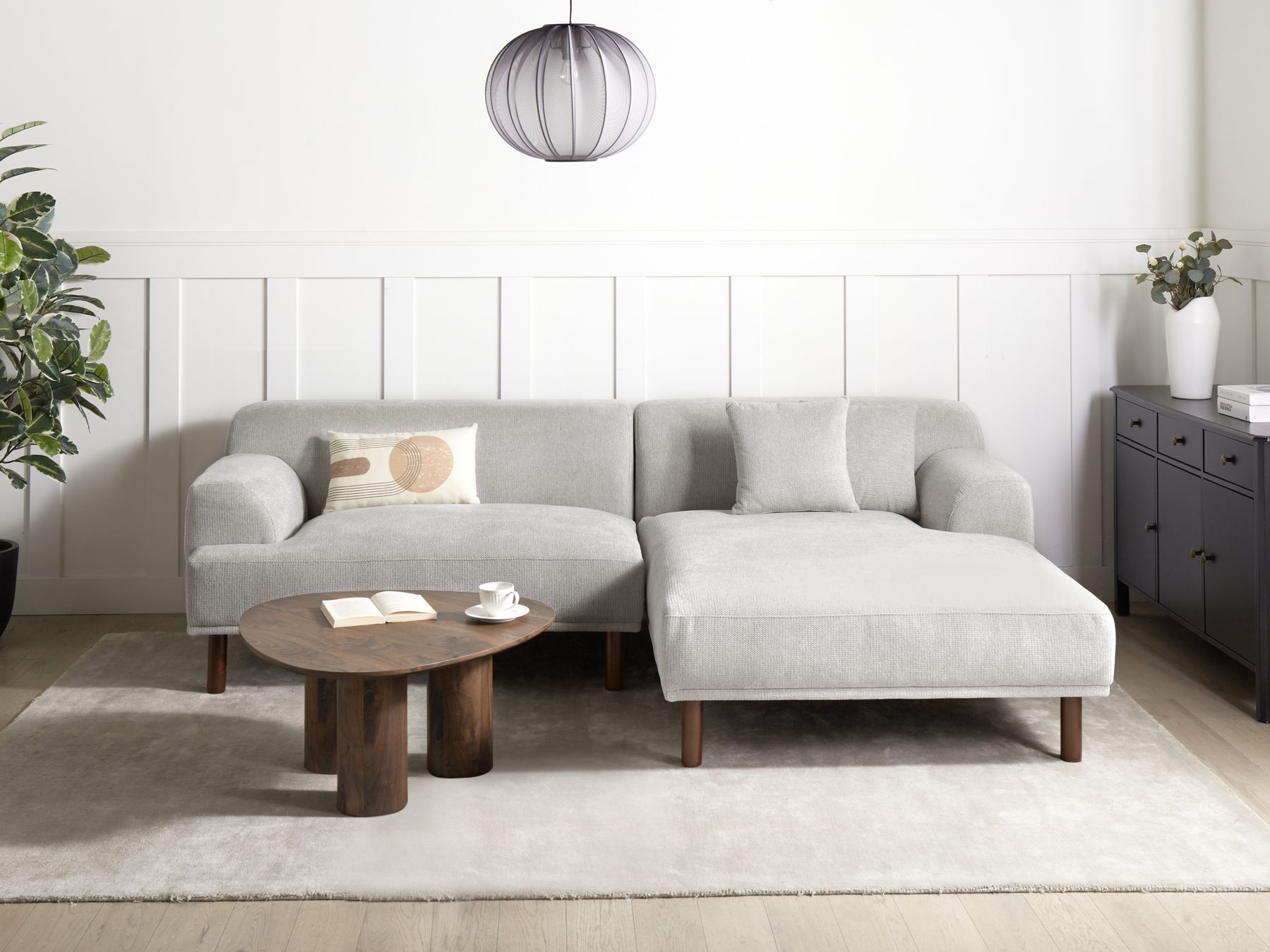 Corner Sofa HOLT Fabric Light Grey 3 Seater Left Hand