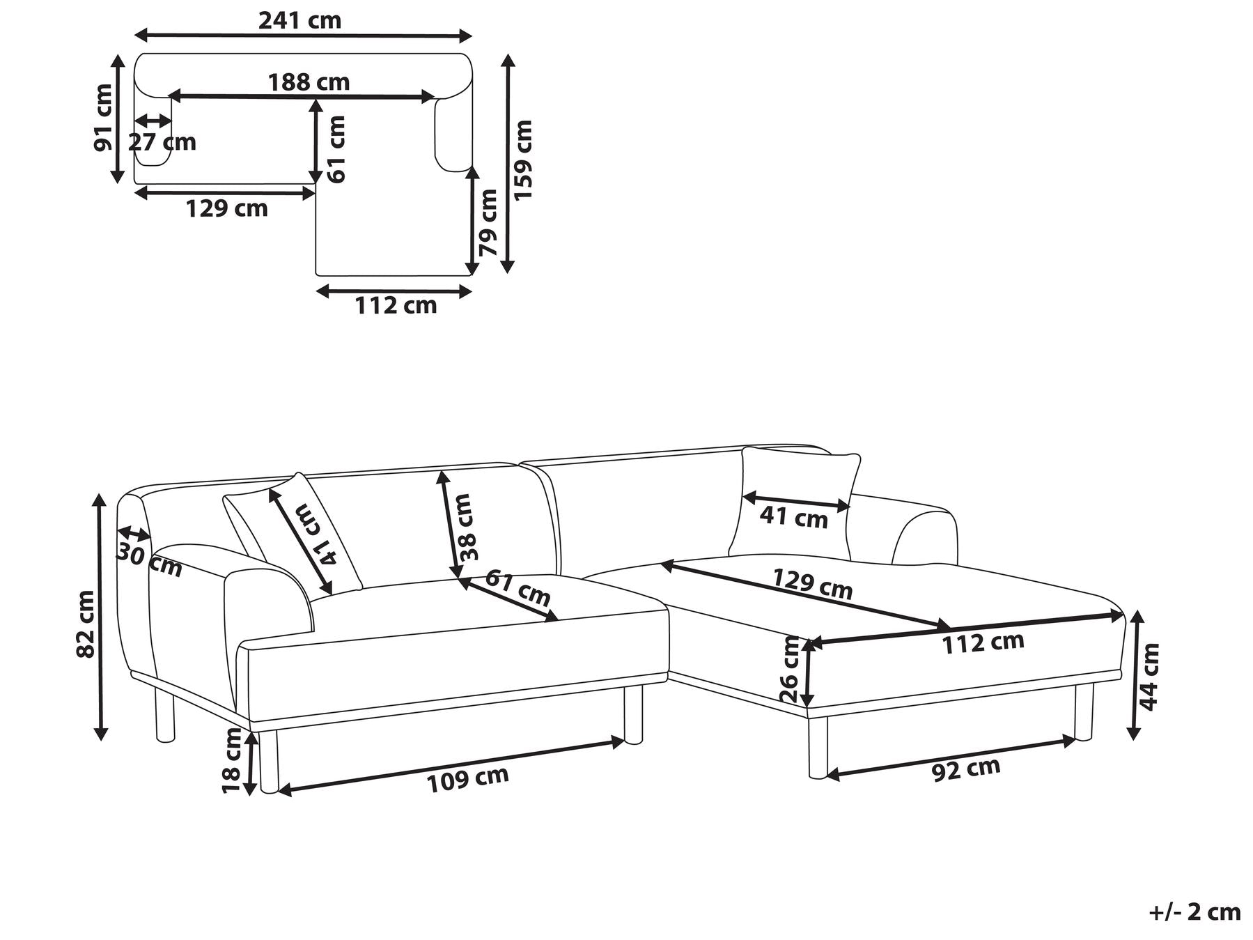 Corner Sofa HOLT Fabric Light Grey 3 Seater Left Hand