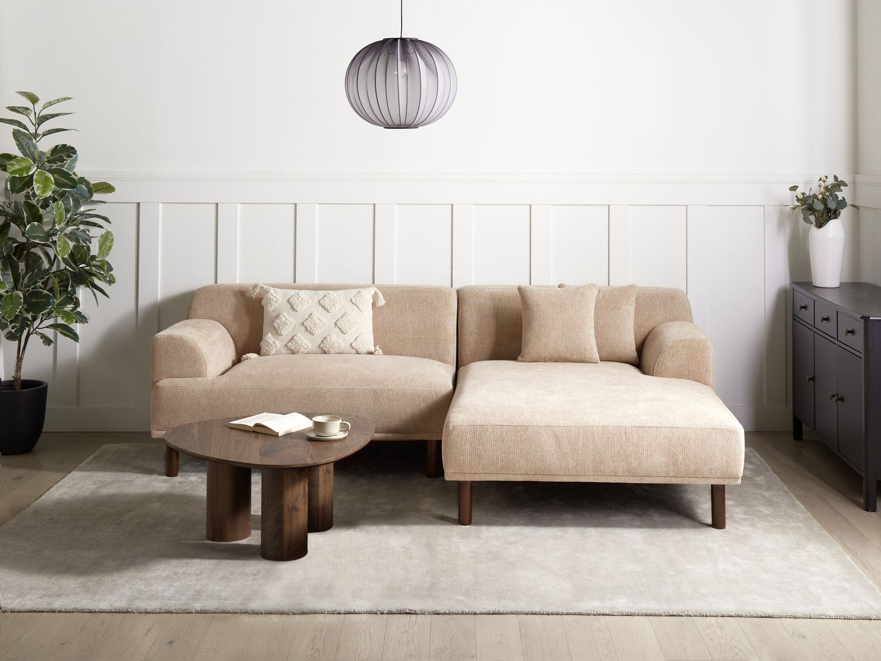 Corner Sofa HOLT Fabric Beige 3 Seater Left Hand