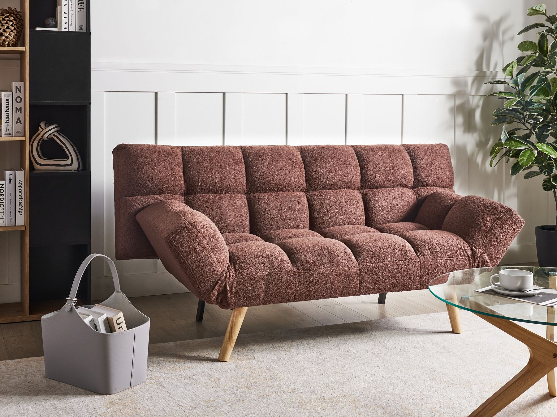 Sofa Bed INGARO Boucle Brown 2 Seater