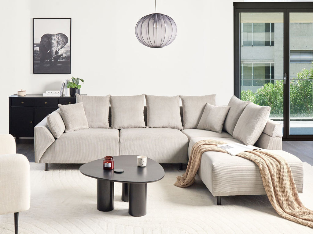 Corner Sofa LUNNER Corduroy Beige 4 Seater Left Hand