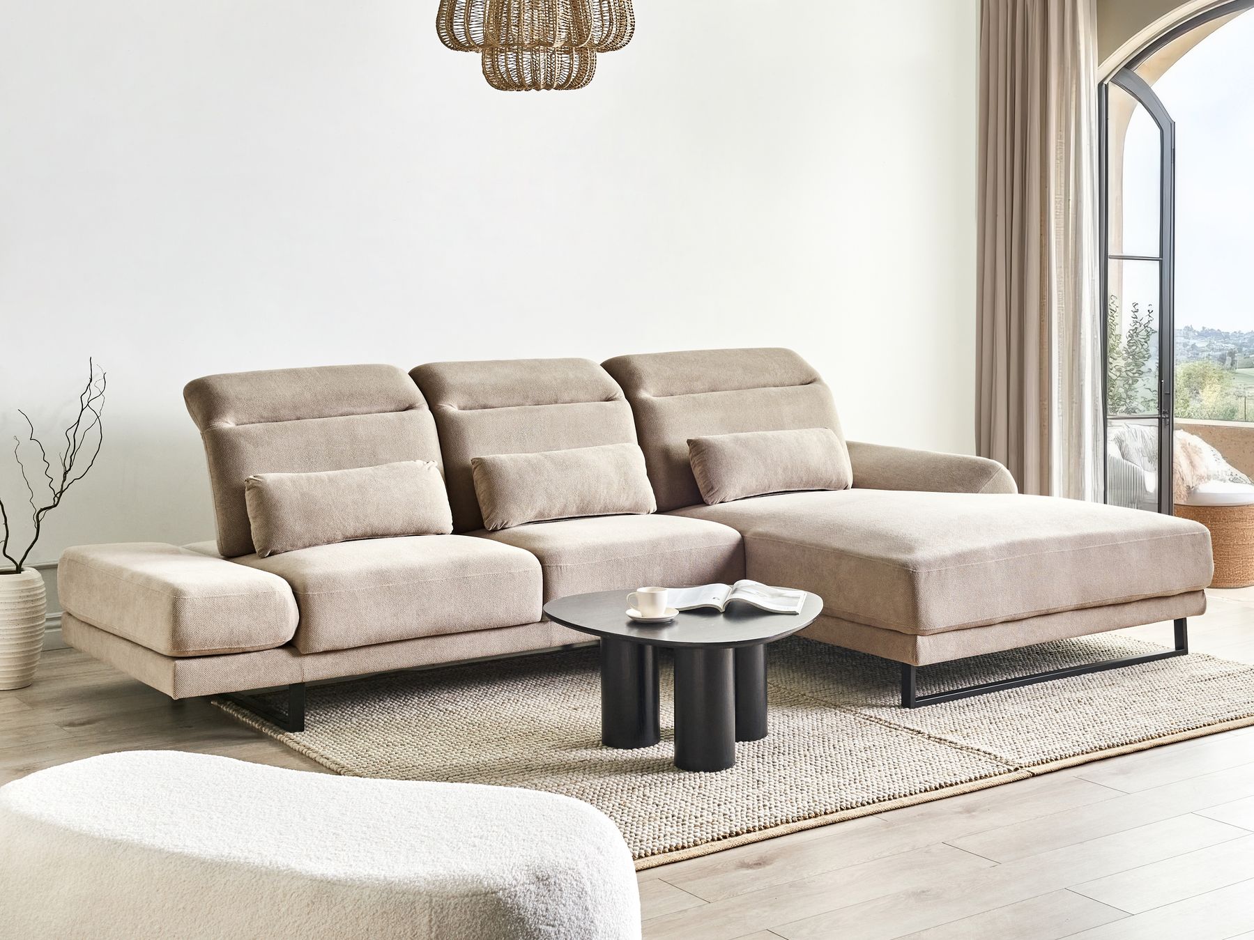 Corner Sofa IKAST  Fabric Taupe 4 Seater Left Hand