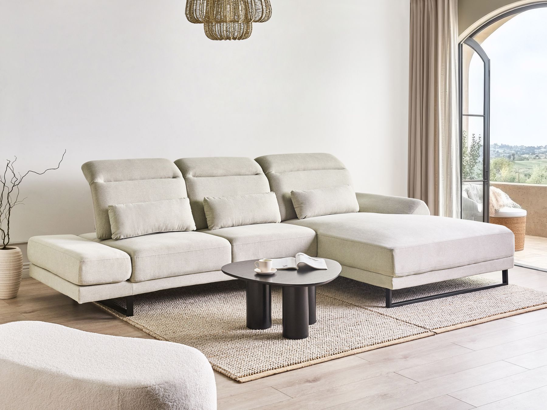 Corner Sofa IKAST  Fabric Light Beige 4 Seater Left Hand