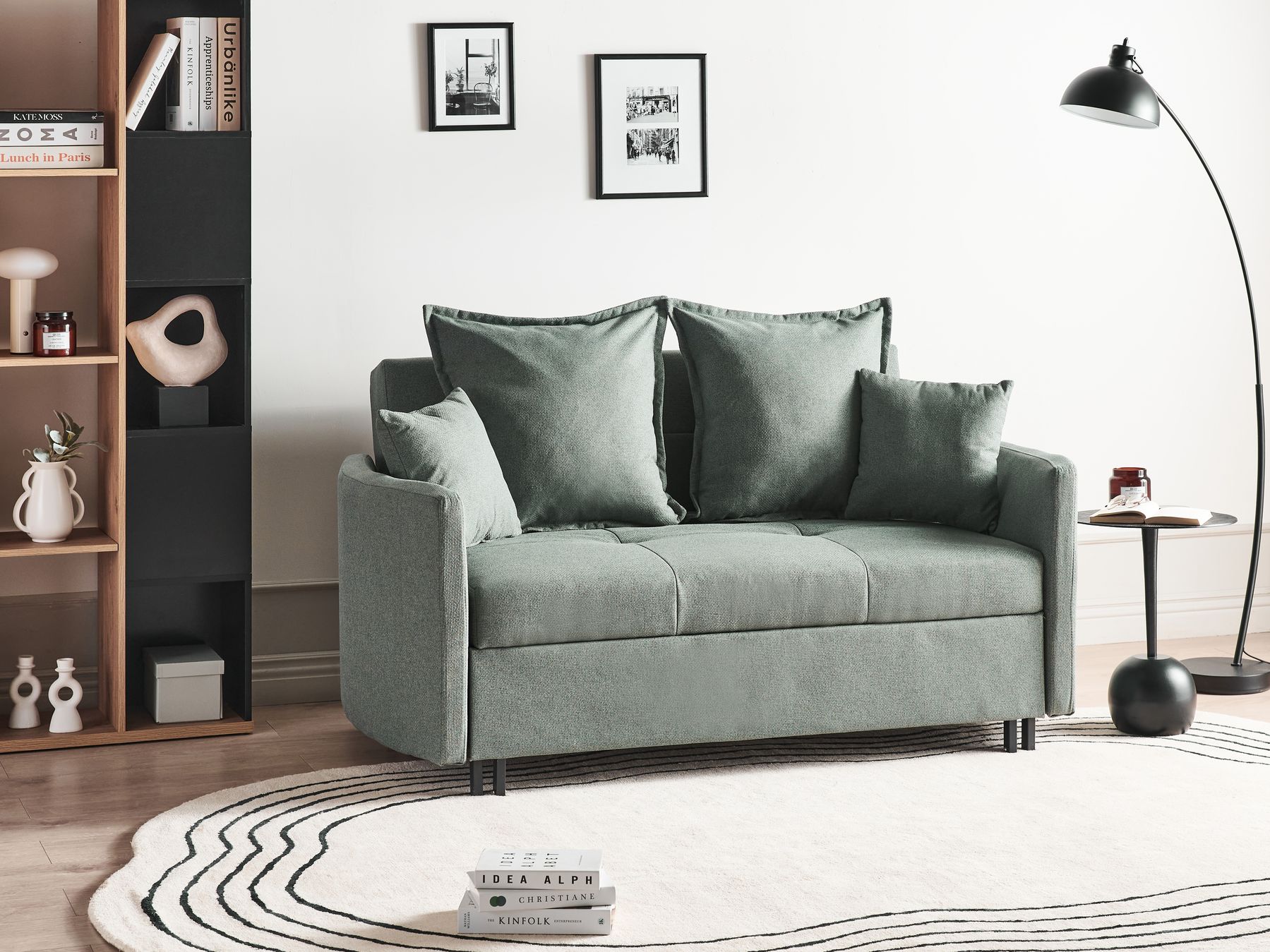 Sofa Bed HOVIN Fabric Green 2 Seater