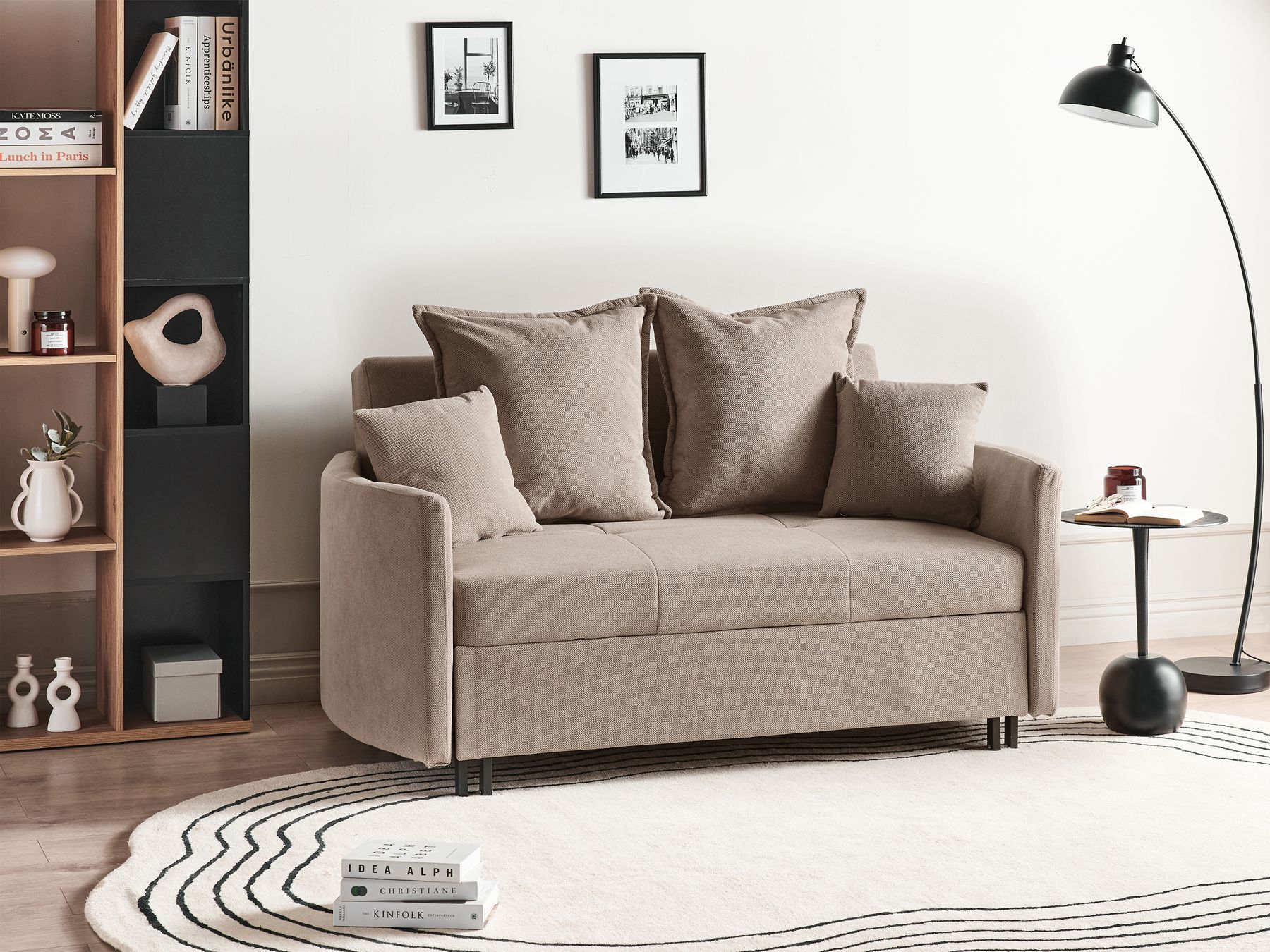 Sofa Bed HOVIN Fabric Taupe 2 Seater