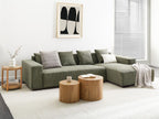 Corner Sofa LUNGO Corduroy Green 4 Seater Left Hand