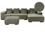 Corner Sofa LUNGO Corduroy Green with Ottoman 4 Seater Left Hand
