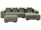 Corner Sofa LUNGO Corduroy Green with Ottoman 4 Seater Left Hand