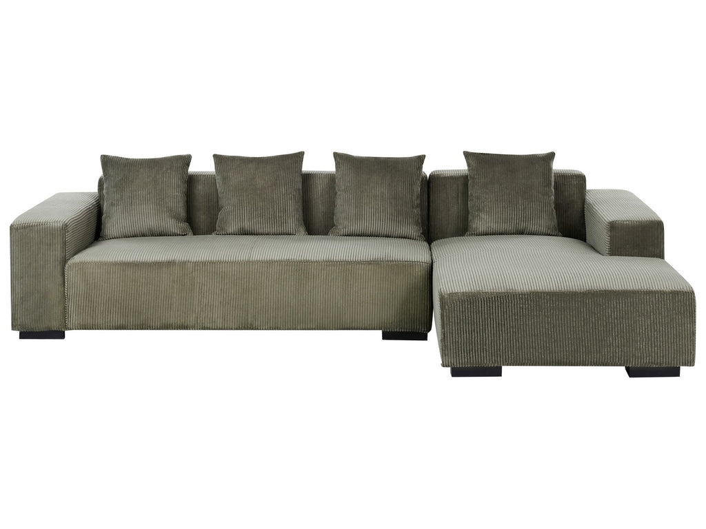 Corner Sofa LUNGO Corduroy Green 4 Seater Left Hand