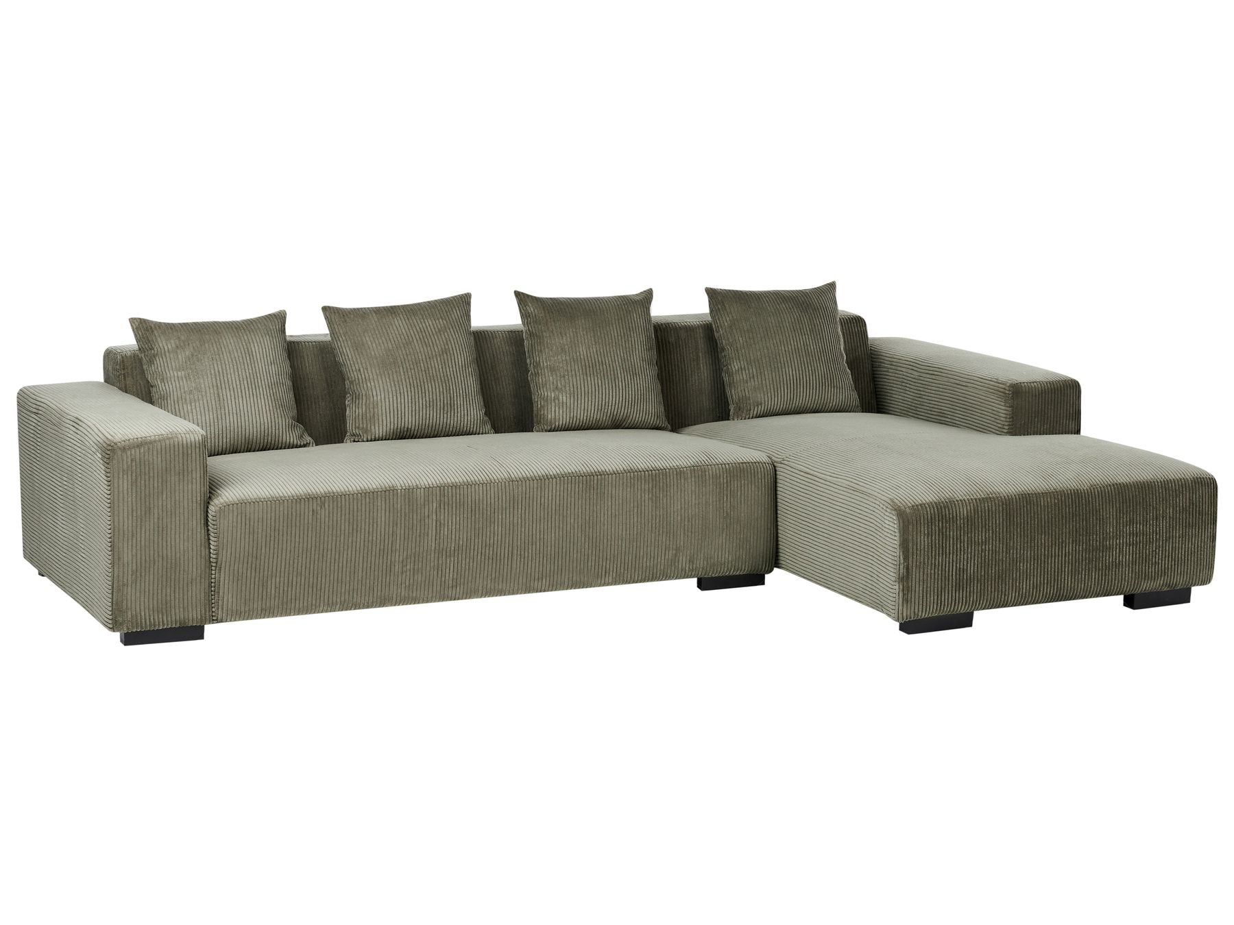 Corner Sofa LUNGO Corduroy Green 4 Seater Left Hand