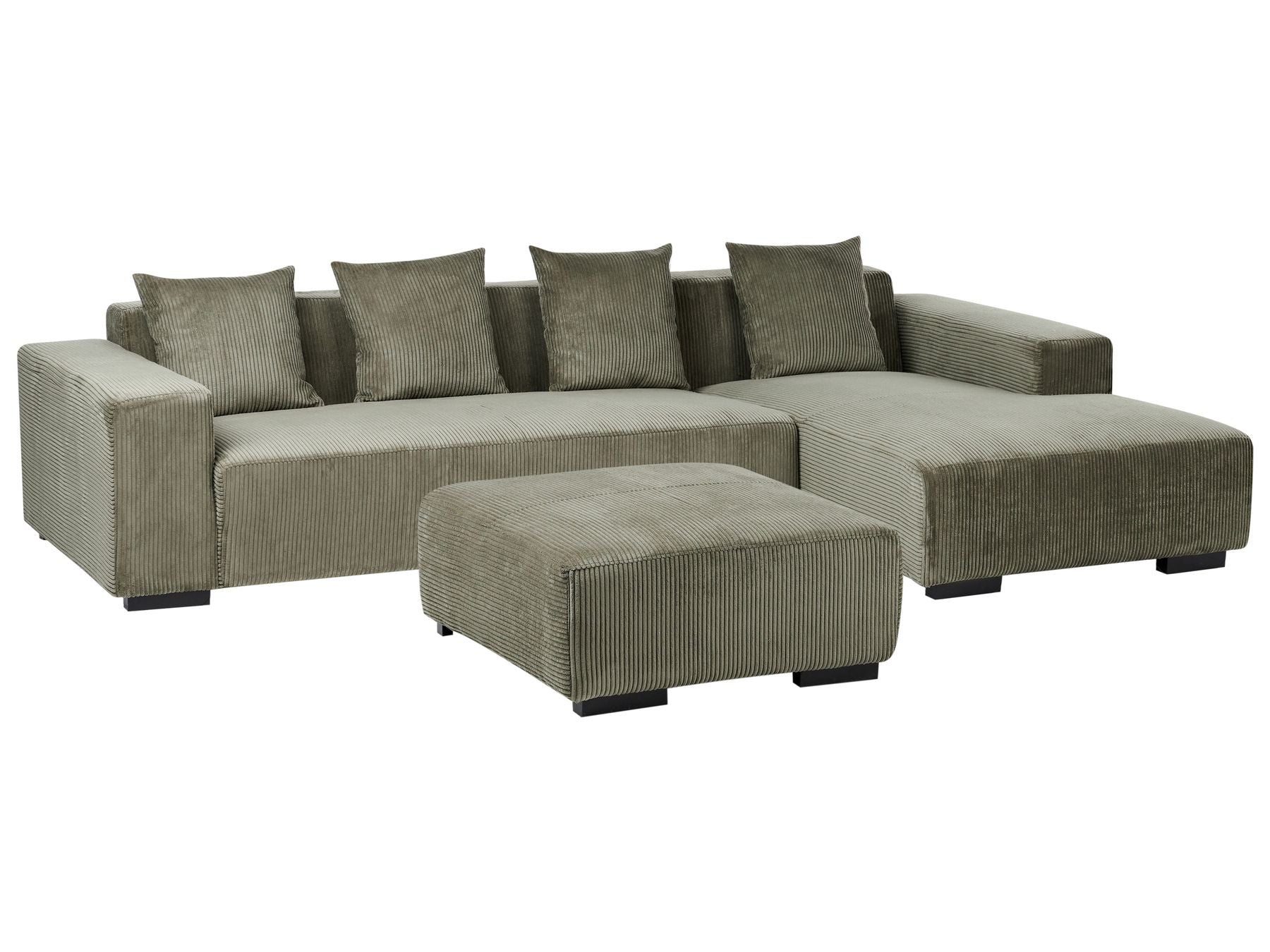 Corner Sofa LUNGO Corduroy Green with Ottoman 4 Seater Left Hand