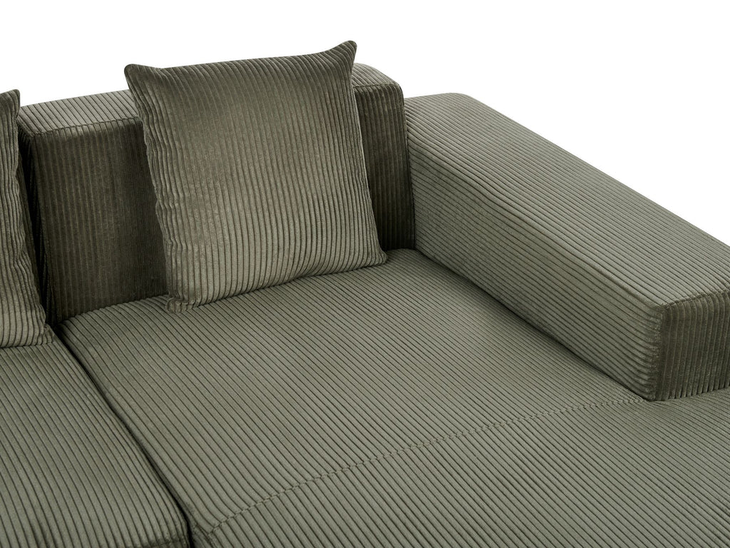 Corner Sofa LUNGO Corduroy Green 4 Seater Left Hand