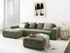 Corner Sofa LUNGO Corduroy Green with Ottoman 4 Seater Right Hand