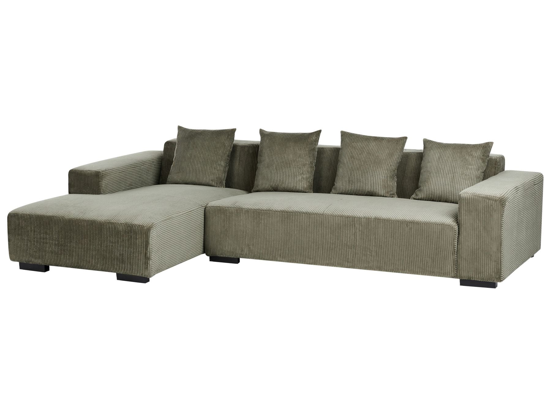 Corner Sofa LUNGO Corduroy Green 4 Seater Right Hand