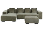 Corner Sofa LUNGO Corduroy Green with Ottoman 4 Seater Right Hand