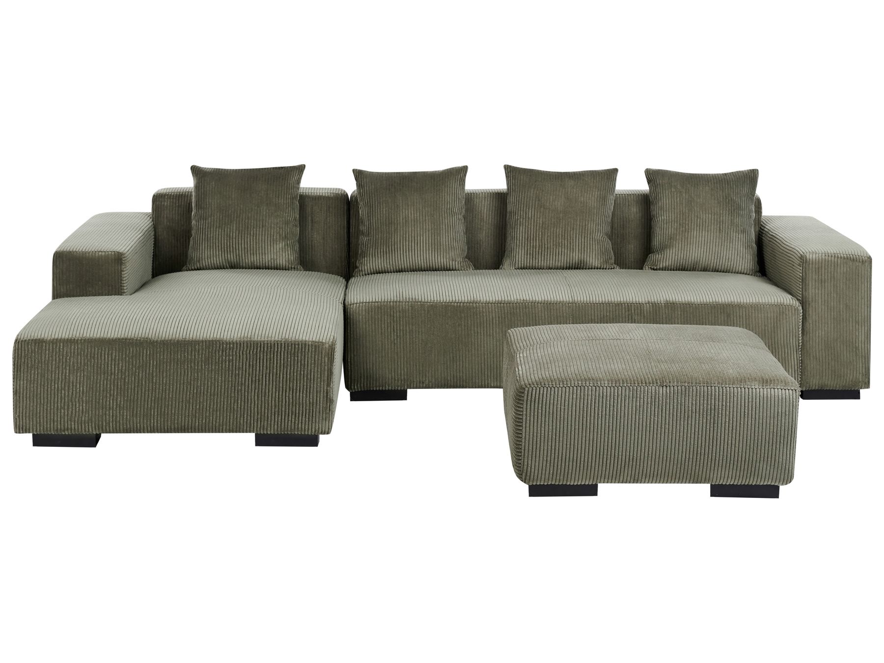 Corner Sofa LUNGO Corduroy Green with Ottoman 4 Seater Right Hand