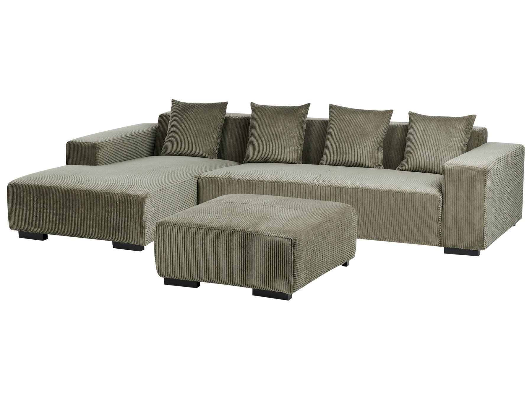 Corner Sofa LUNGO Corduroy Green with Ottoman 4 Seater Right Hand