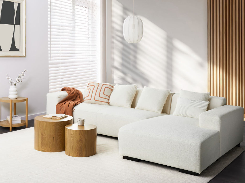 Corner Sofa LUNGO Boucle White 4 Seater Left Hand
