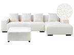 Corner Sofa LUNGO Boucle White with Ottoman 4 Seater Left Hand
