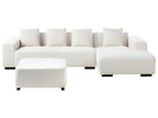 Corner Sofa LUNGO Boucle White with Ottoman 4 Seater Left Hand