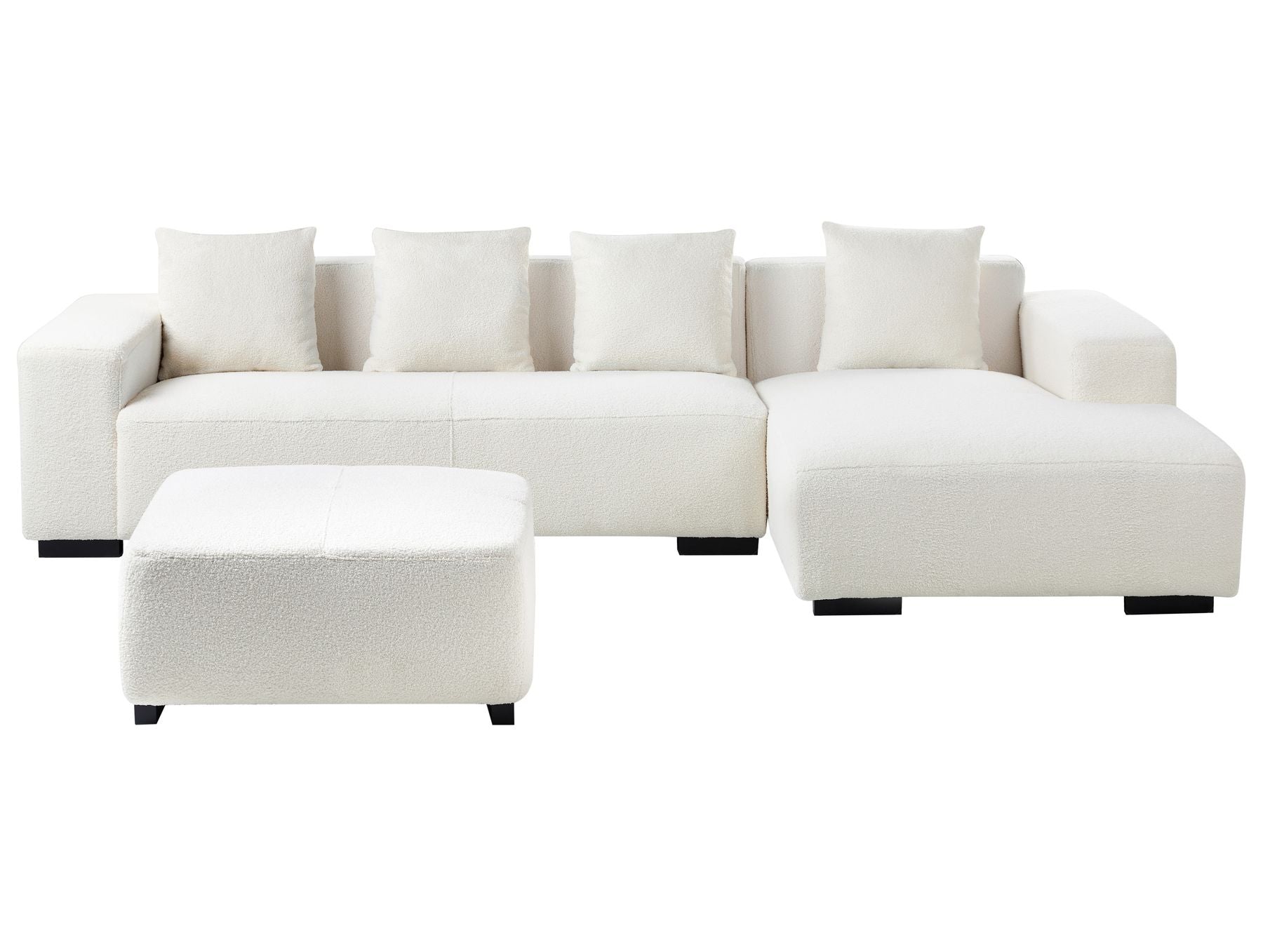 Corner Sofa LUNGO Boucle White with Ottoman 4 Seater Left Hand