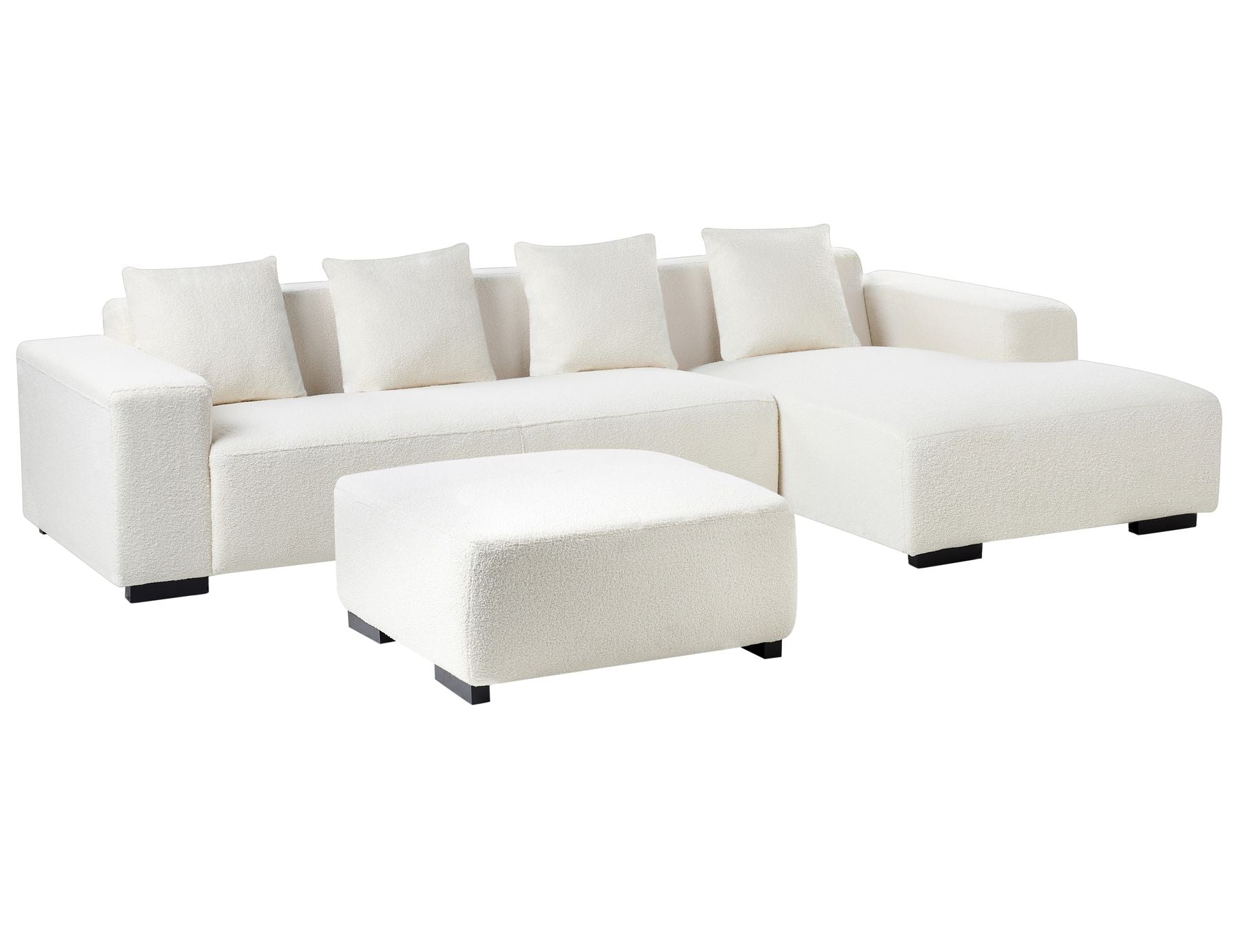 Corner Sofa LUNGO Boucle White with Ottoman 4 Seater Left Hand