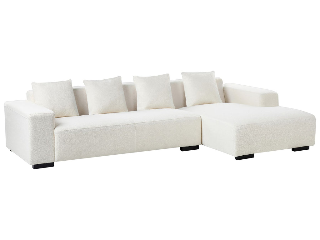 Corner Sofa LUNGO Boucle White 4 Seater Left Hand