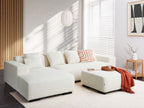 Corner Sofa LUNGO Boucle White with Ottoman 4 Seater Right Hand