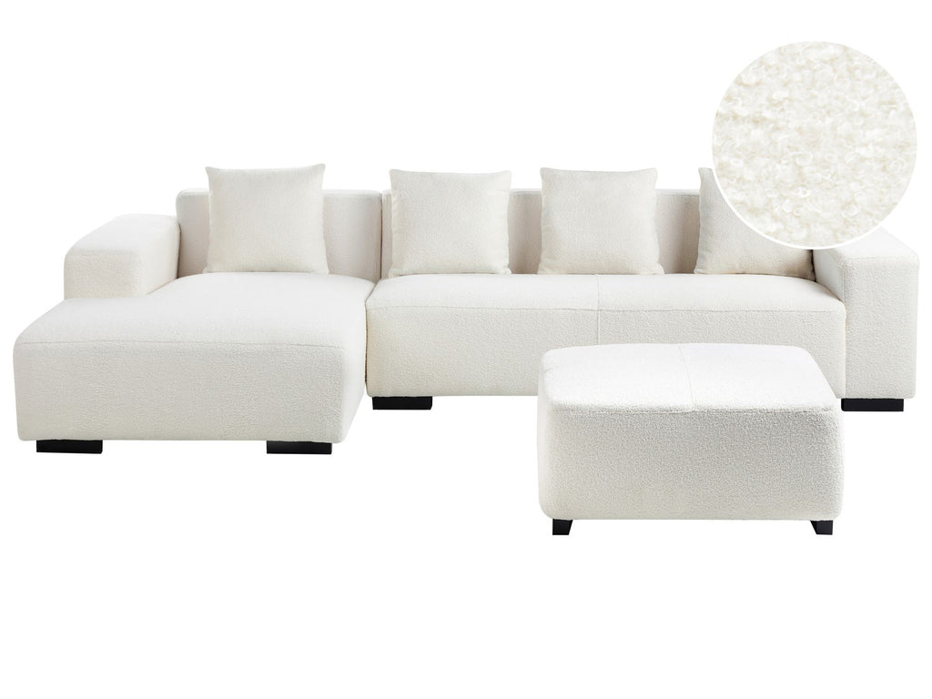 Corner Sofa LUNGO Boucle White with Ottoman 4 Seater Right Hand