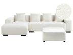 Corner Sofa LUNGO Boucle White with Ottoman 4 Seater Right Hand