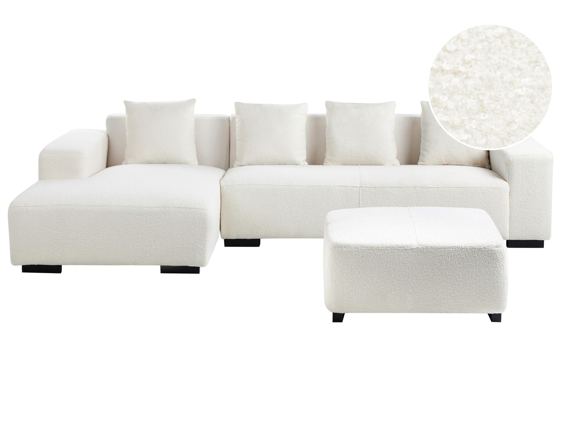 Corner Sofa LUNGO Boucle White with Ottoman 4 Seater Right Hand