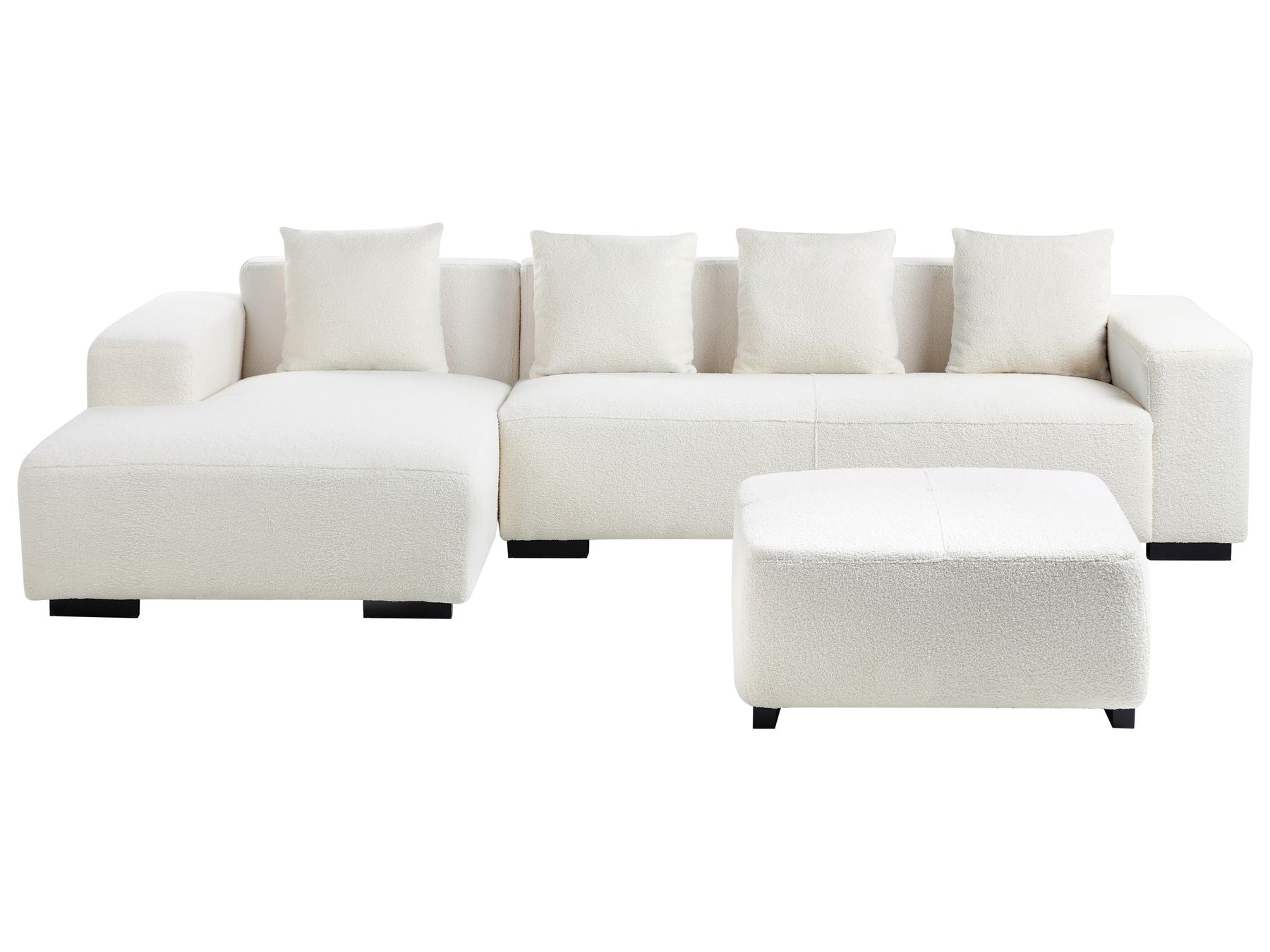 Corner Sofa LUNGO Boucle White with Ottoman 4 Seater Right Hand