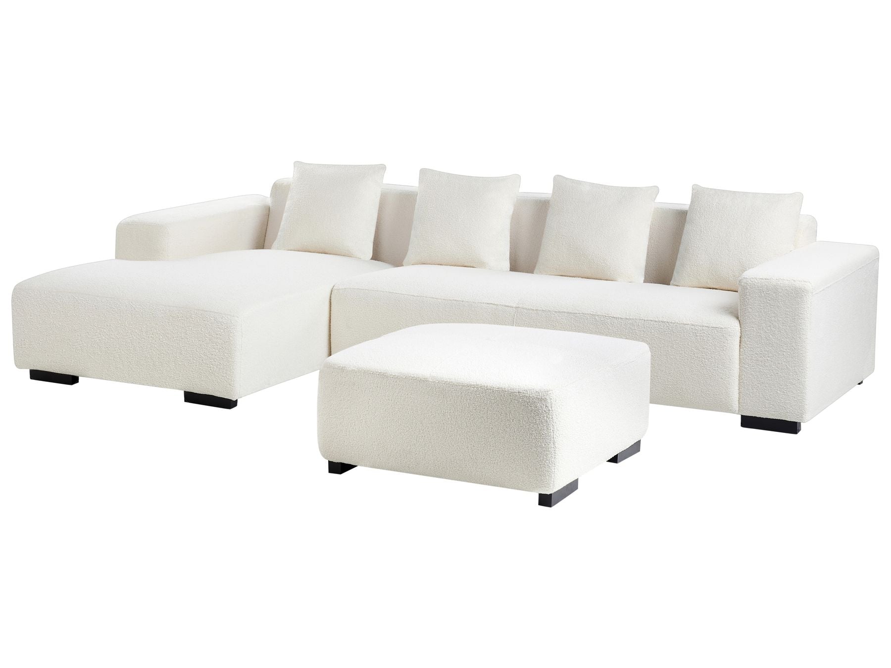 Corner Sofa LUNGO Boucle White with Ottoman 4 Seater Right Hand