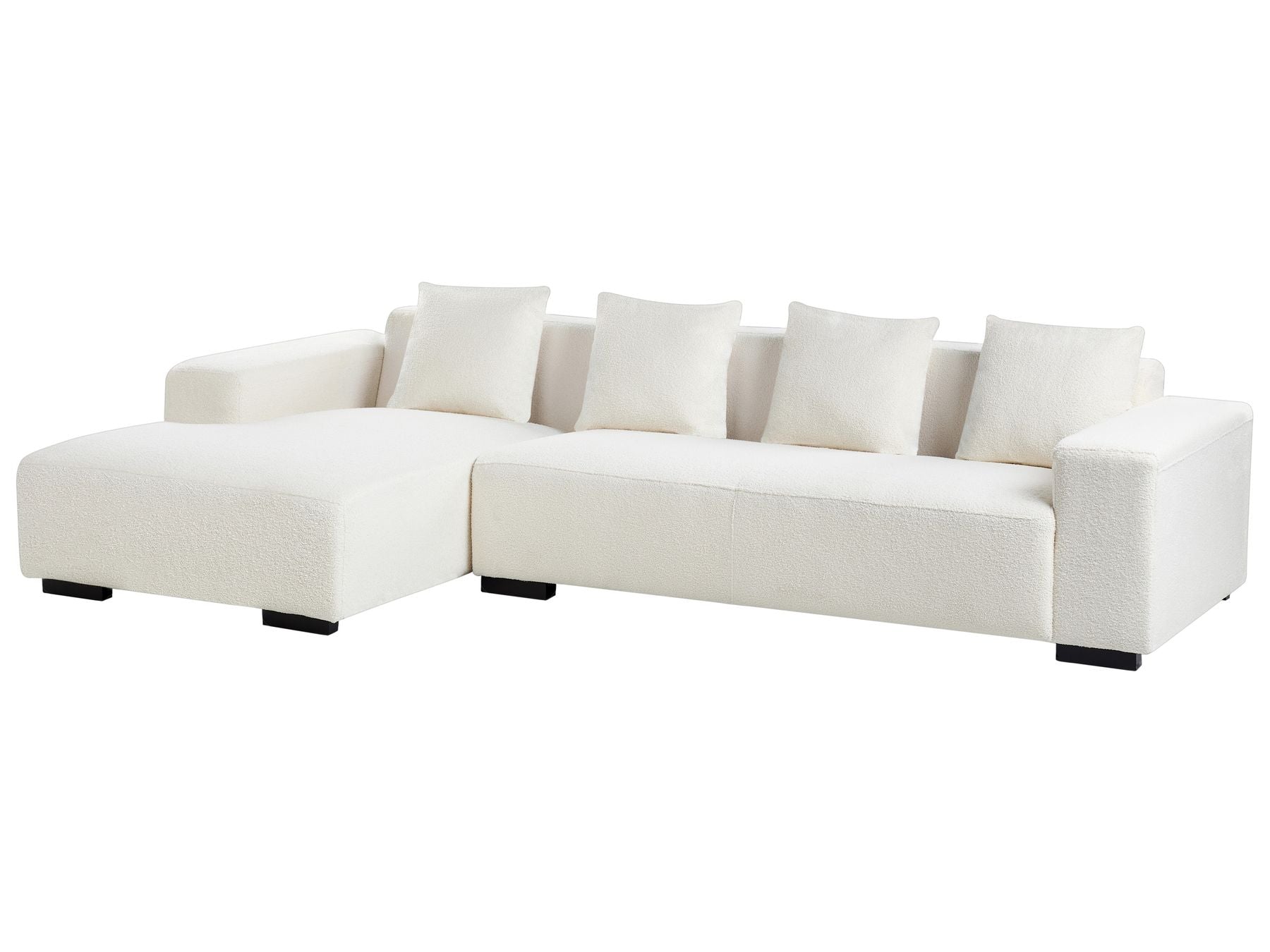 Corner Sofa LUNGO Boucle White with Ottoman 4 Seater Right Hand