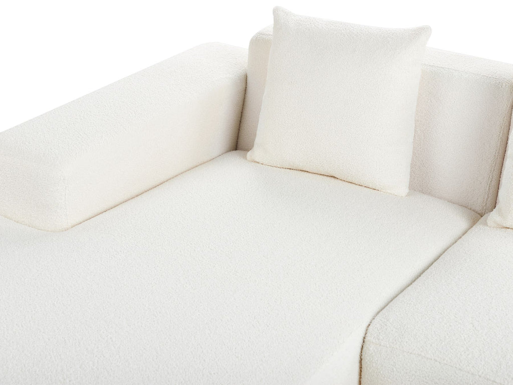Corner Sofa LUNGO Boucle White with Ottoman 4 Seater Right Hand