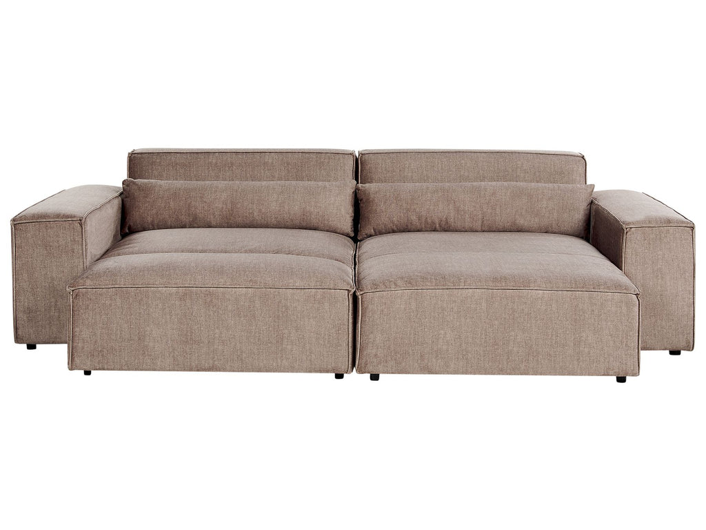 Left Hand 2-Seater Modular Fabric Corner Sofa with Ottoman Brown HELLNAR
