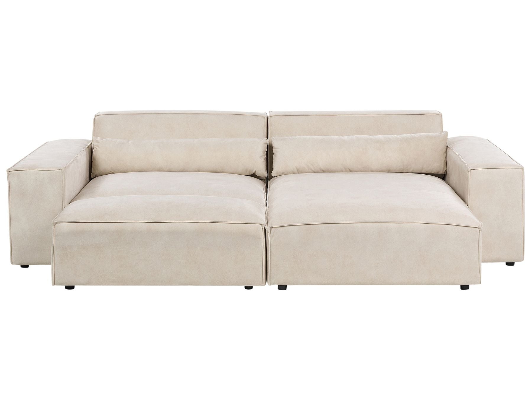 Modular Corner Sofa HELLNAR Velvet Light Beige with Ottoman 2 Seater Left Hand