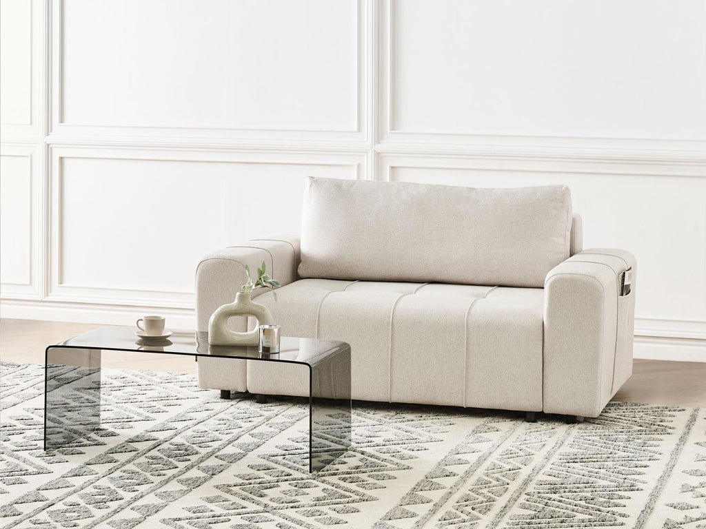 Sofa Bed INNVIK Fabric Light Beige with Storage 2 Seater